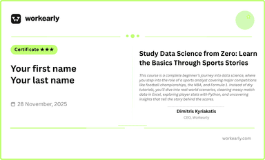 Study Data Science from Zero Learn the Basics Through Sports Stories Certificate